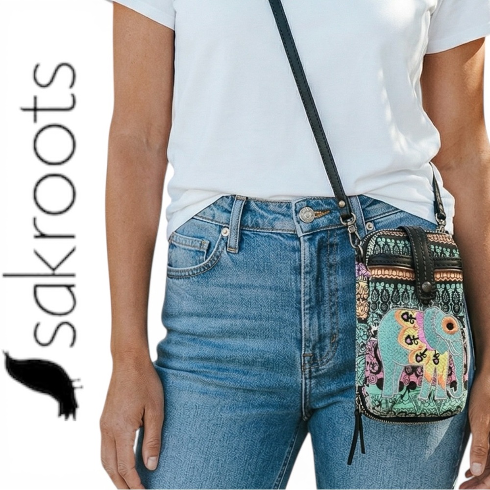Sakroots Phone Holder Crossbody Women Multicolor Elephant Print Small